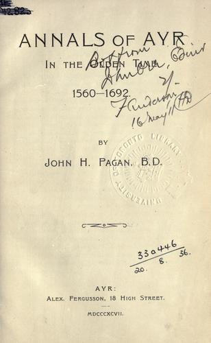 Cover for Annals of Ayr in the olden time, 1560-1692.