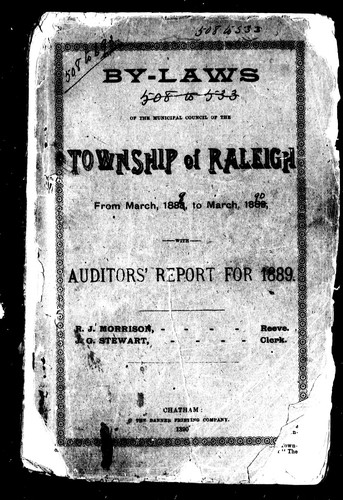Cover for By-laws of the Municipal Council of the township of Raleigh, from March, 1888, to March, 1889