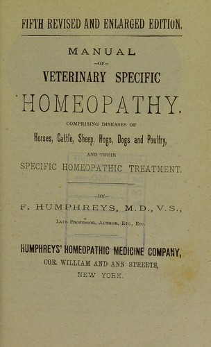 Cover for Manual of veterinary specific homeopathy