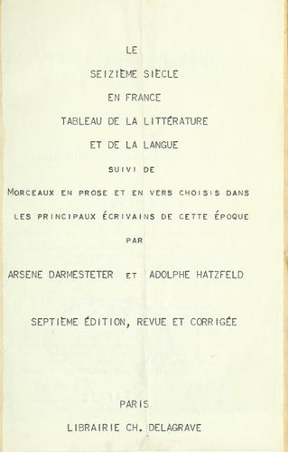 Cover for Le seizième siècle en France