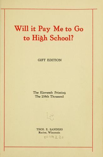 Cover for Will it pay me to go to high school?