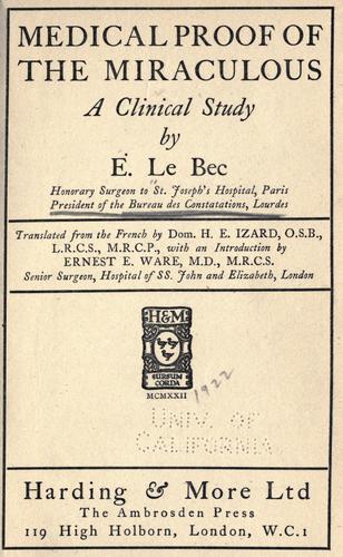 Cover for Medical proof of the miraculous