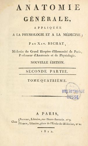 Cover for Anatomie générale, appliquée à la physiologie et à la médecine