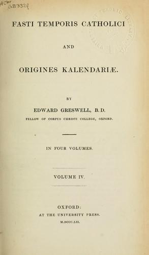Cover for Fasti temporis catholici and origines kalendariae