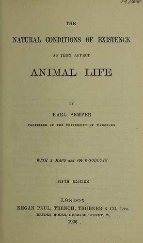 Cover for The natural conditions of existence as they affect animal life