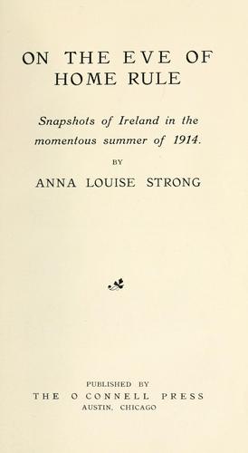 Cover for On the eve of Home Rule