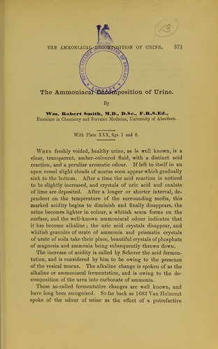 Cover for The ammoniacal decomposition of urine