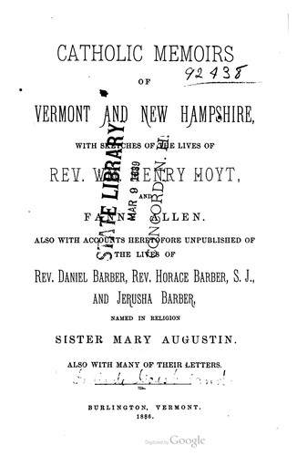 Cover for Catholic memoirs of Vermont and New Hampshire