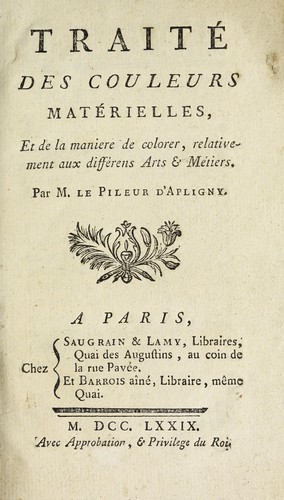 Cover for Traité des couleurs matérielles et de la maniere de colorer relativement aux différens arts et métiers