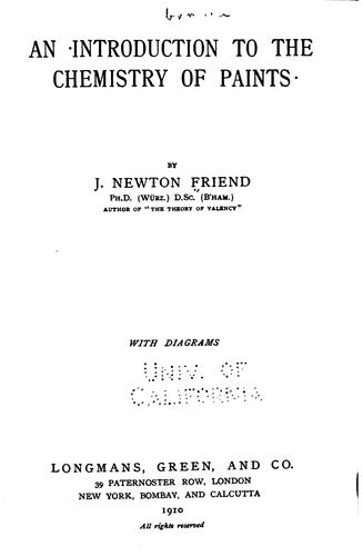 Cover for An Introduction to the Chemistry of Paints