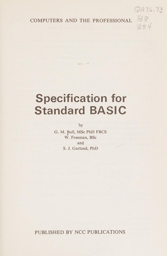 Cover for Specification for standard BASIC