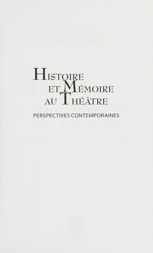 Cover for Histoire et mémoire au théâtre