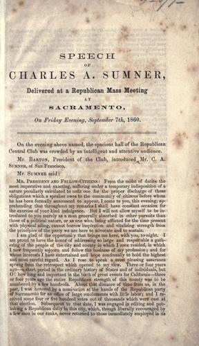 Cover for Speech of Charles A. Sumner