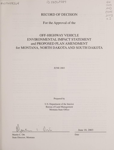 Cover for Record of decision
