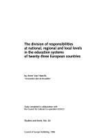 Cover for The Division of Responsibilities at National, Regional and Local Levels in the Education Systems of Twenty-Three European Countries