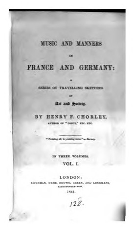 Cover for Music and manners in France and Germany: A Series of Travelling Sketches of Art and Society