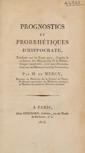 Cover for Prognostics et Prorrhétiques d'Hippocrate