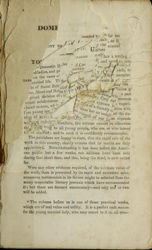 Cover for Domestic duties; or, Instructions to young married ladies, on the management of their households, and regulation of their conduct in the various relations and duties of married life