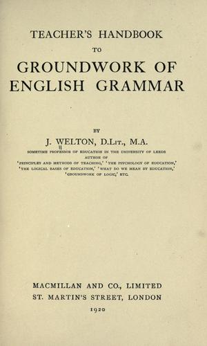 Cover for Teacher's handbook to Groundwork of English grammar