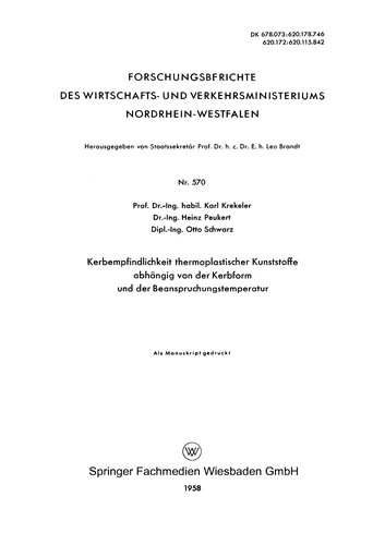 Cover for Kerbempfindlichkeit thermoplastischer Kunststoffe abhängig von der Kerbform und der Beanspruchungstemperatur