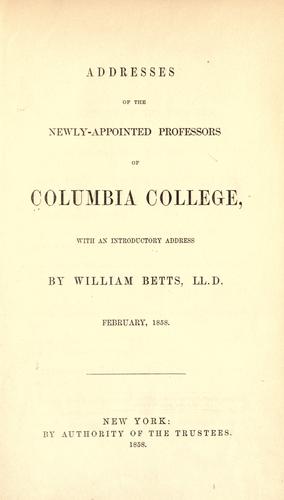 Cover for Addresses of the newly-appointed professors of Columbia College