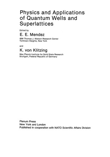 Cover for Physics and Applications of Quantum Wells and Superlattices