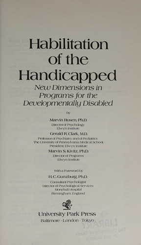 Cover for Habilitation of the handicapped