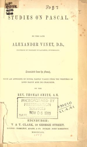 Cover for Studies on Pascal