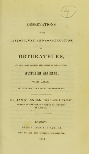 Cover for Observations on the history, use, and construction of obturateurs, or, what have hitherto been called in the country, artificial palates, with cases illustrative of recent improvements