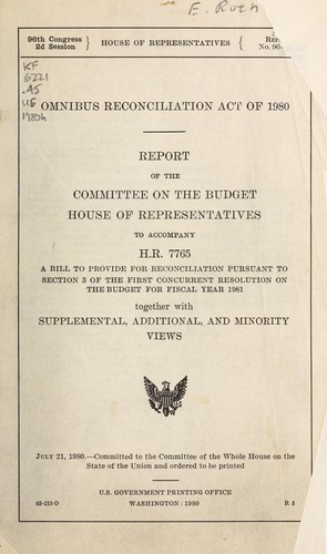 Cover for Omnibus Reconciliation Act of 1980