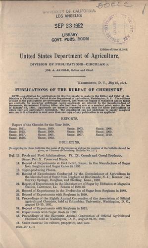 Cover for Publications of the Bureau of Chemistry