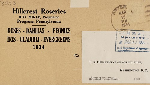 Cover for Roses, dahlias, peonies, iris, gladioli, evergreens, 1934