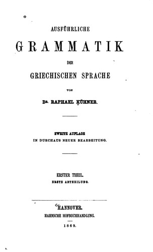 Cover for Ausführliche Grammatik der griechischen Sprache