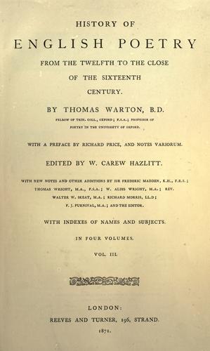 Cover for History of English poetry from the twelfth to the close of the sixteenth century