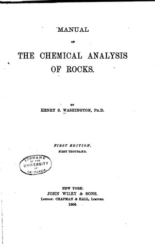 Cover for Manual of the chemical analysis of rocks.