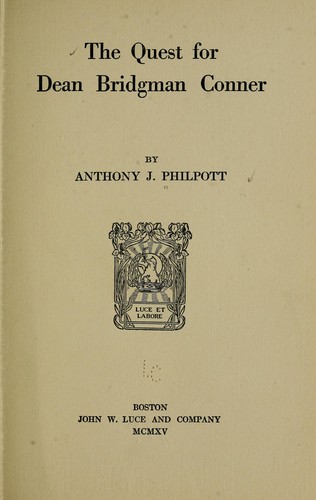 Cover for The quest for Dean Bridgman Conner