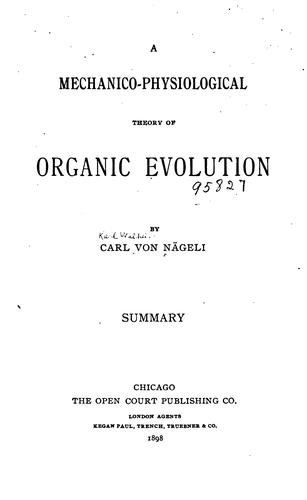 Cover for A Mechanico-physiological Theory of Organic Evolution