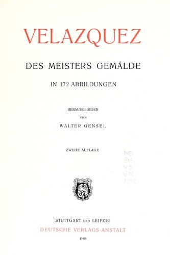 Cover for Velazquez, des Meisters Gemälde