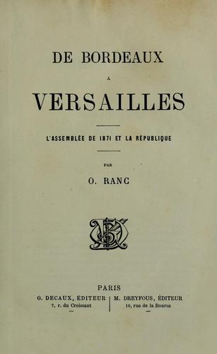 Cover for De Bordeaux a Versalilles
