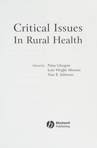 Cover for Critical issues in rural health