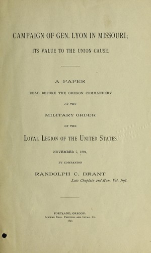 Cover for Campaign of Gen. Lyon in Missouri