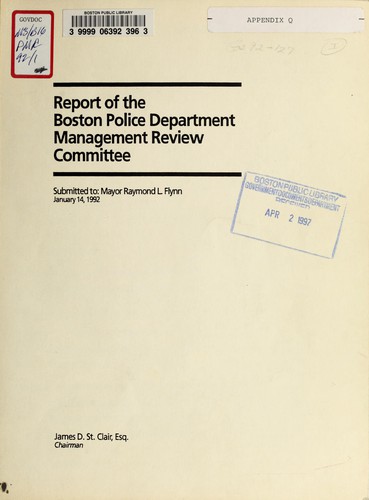 Cover for Report of the Boston police department management review committee submitted to