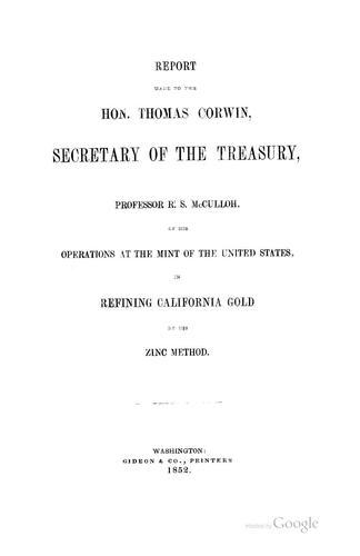 Cover for Report Made to the Hon. Thomas Corwin, Secretary of the Treasury