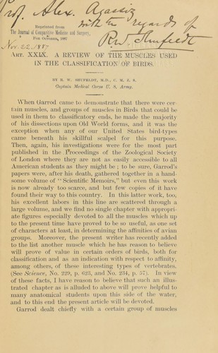 Cover for A review of the muscles used in the classification of birds