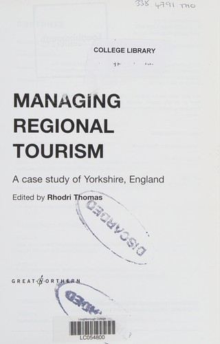 Cover for Managing regional tourism