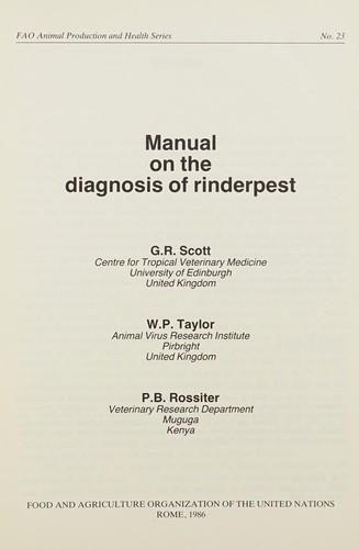 Cover for Manual on the Diagnosis of Rinderpest (Animal Health and Production Series, No 23/F3031)