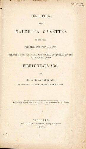 Cover for Selections from Calcutta gazettes