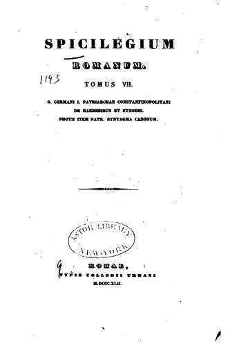 Cover for Spicilegium romanum
