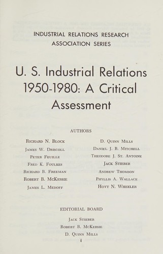 Cover for U.S. industrial relations, 1950-1980