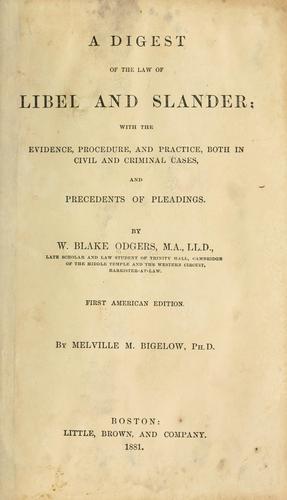 Cover for A digest of the law of libel and slander